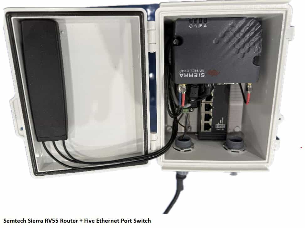 Star-Burst enclosure with Semtech Sierra RV55 router and five Ethernet port switch